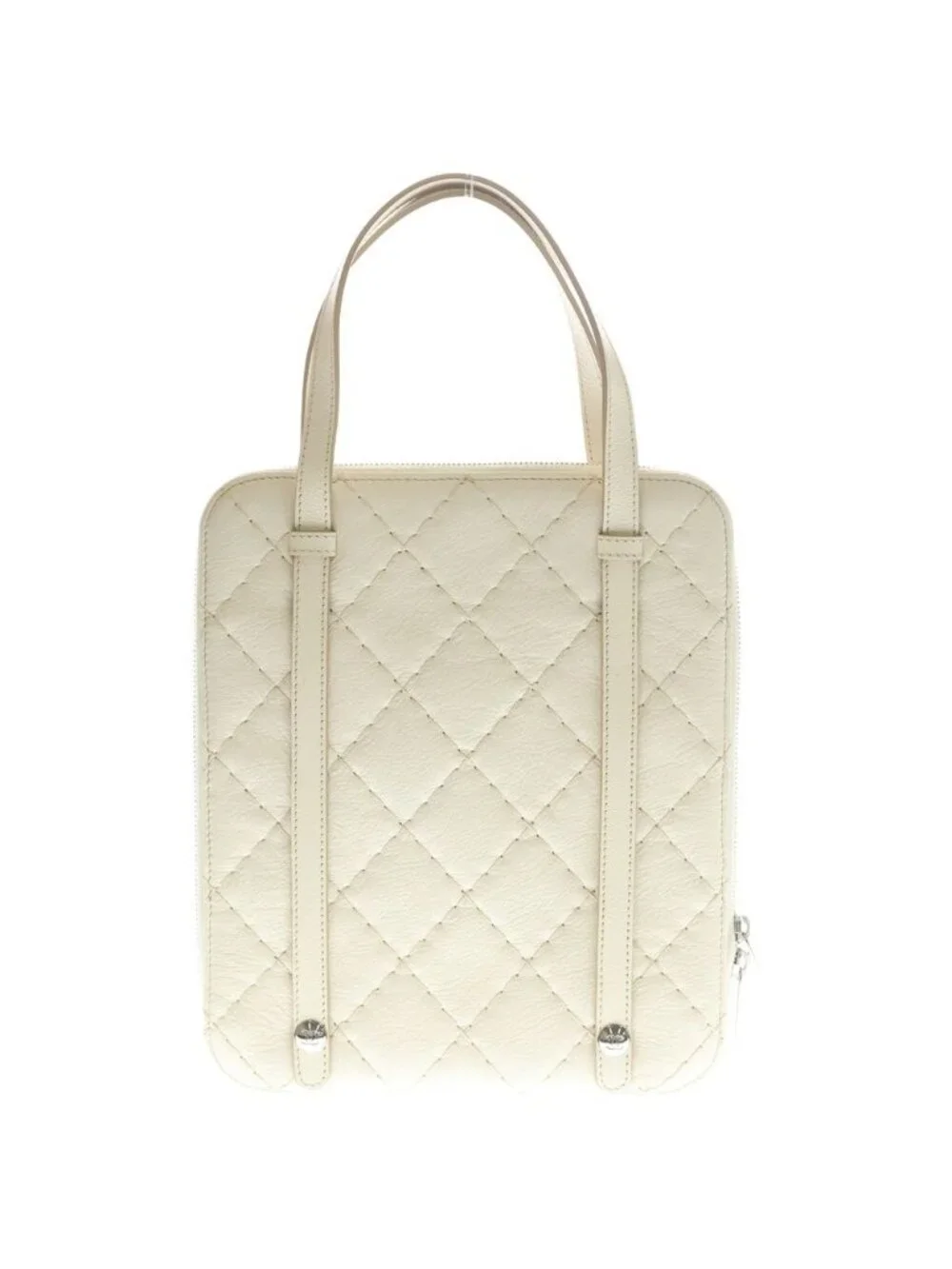 Chanel Wild Stitch Tablet Case Tote White Leather Silver - Picture 2 of 7